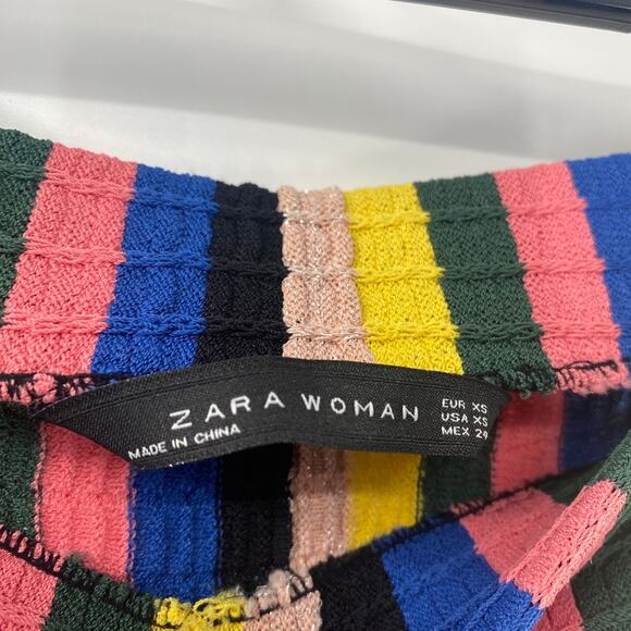 Zara Multicolor Shimmer Godet Vertical Striped Knit Midi Skirt Size XS Dopamine - Picture 4 of 7